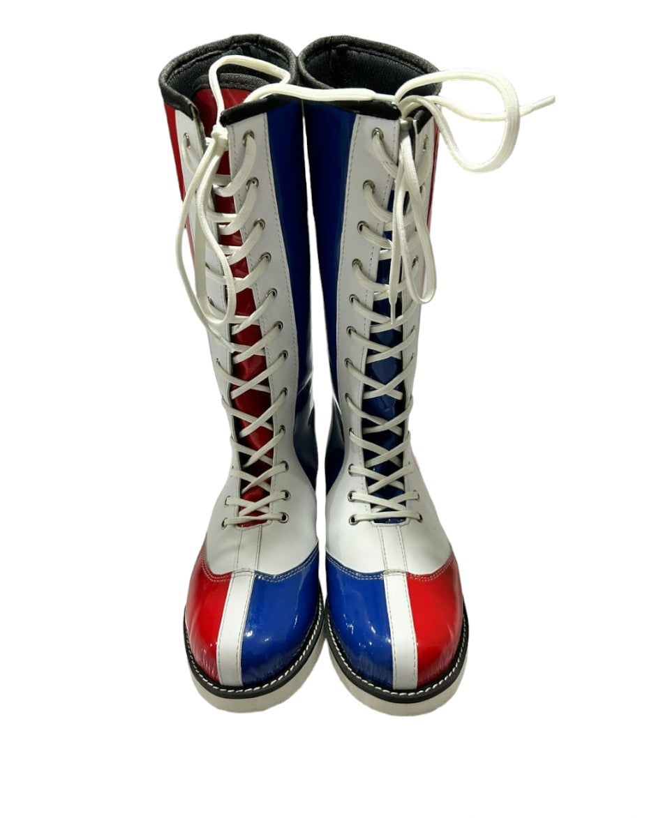 Wrestling Long Boots, 100% genuine Leather, Handmade, Multi Colors, French Flag Shoes, Customizable