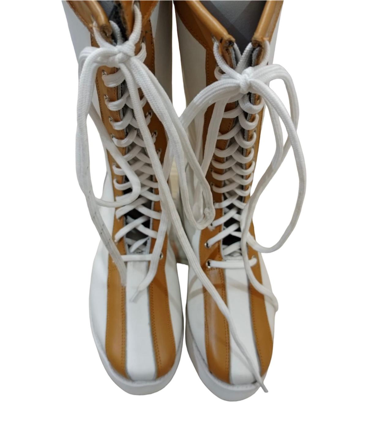 Pro Wrestling Boots, Handmade , 100% original Leather, White Color with Tan Brown Tips, Lace-up style, Customizable , Lucha Libre Boots