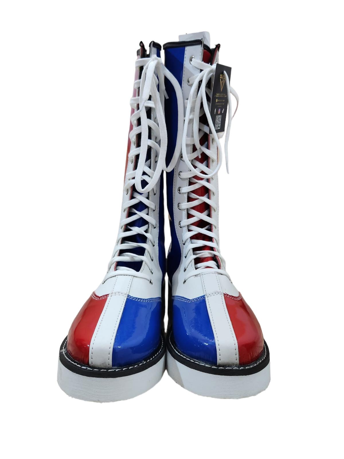 Wrestling Long Boots, 100% genuine Leather, Handmade, Multi Colors, French Flag Shoes, Customizable