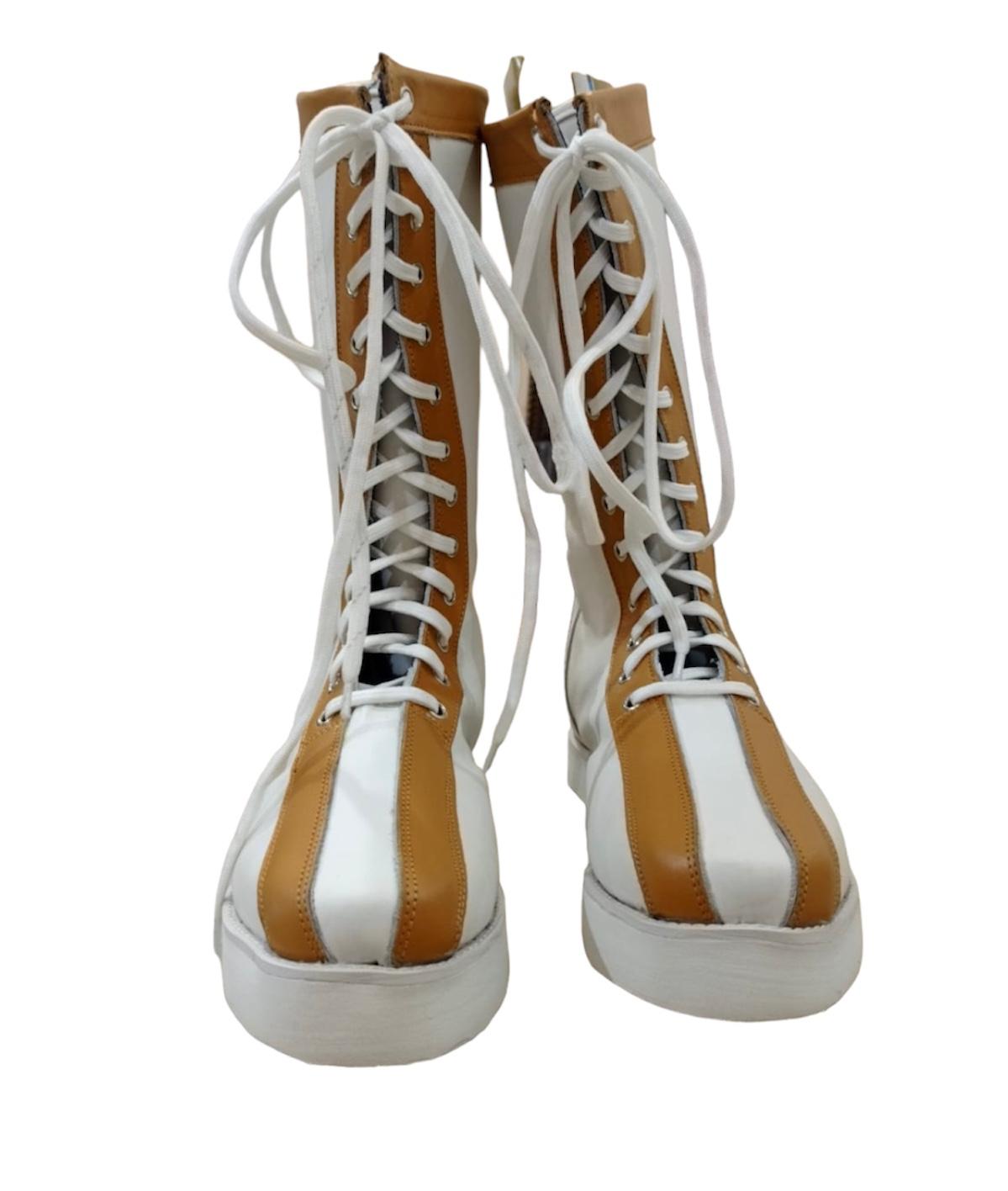 Pro Wrestling Boots, Handmade , 100% original Leather, White Color with Tan Brown Tips, Lace-up style, Customizable , Lucha Libre Boots