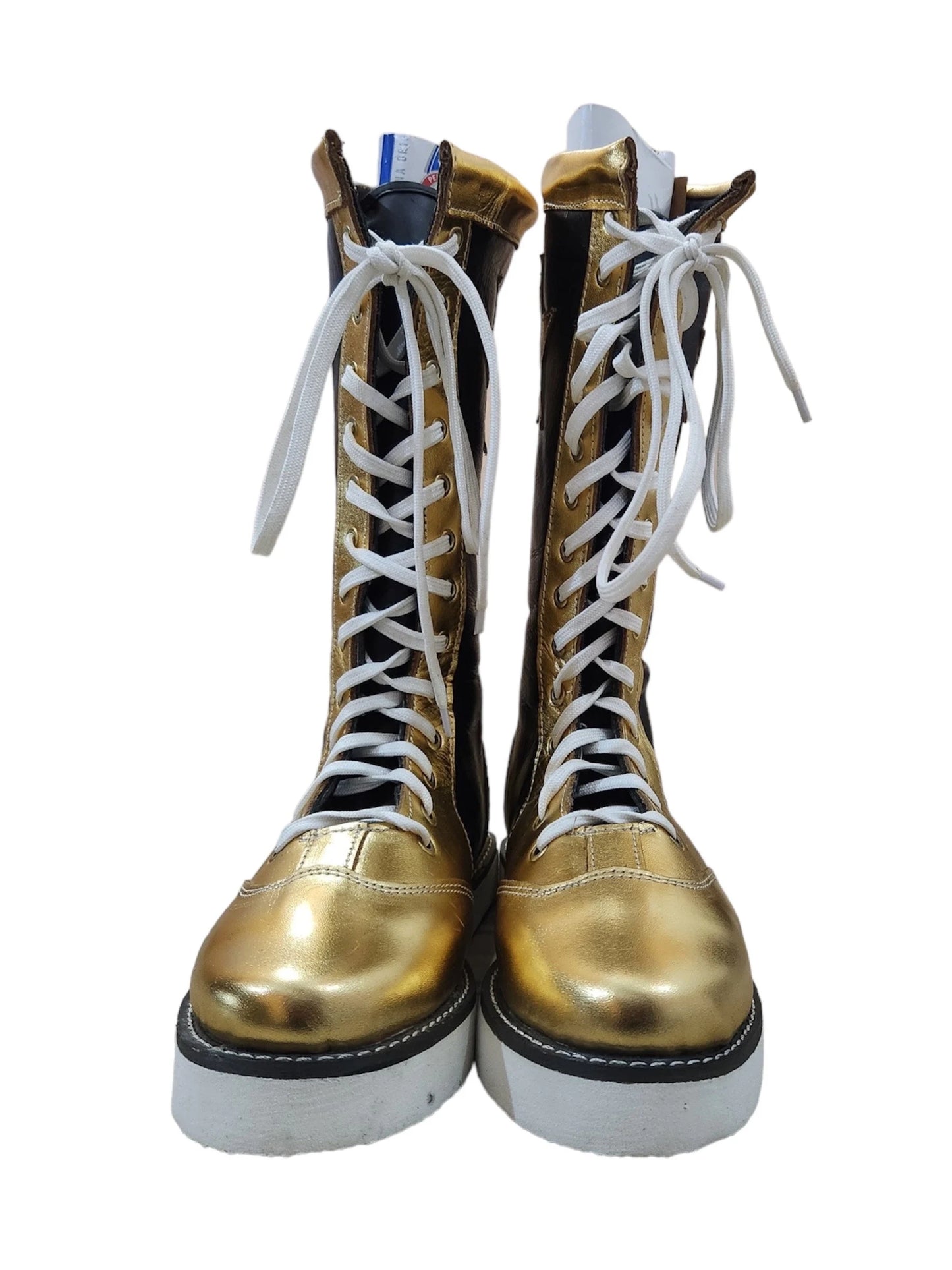 Pro Wrestling Star Boots, Handmade, 100% Original Leather - Customizable, Lace-Up Style in Black & Gold